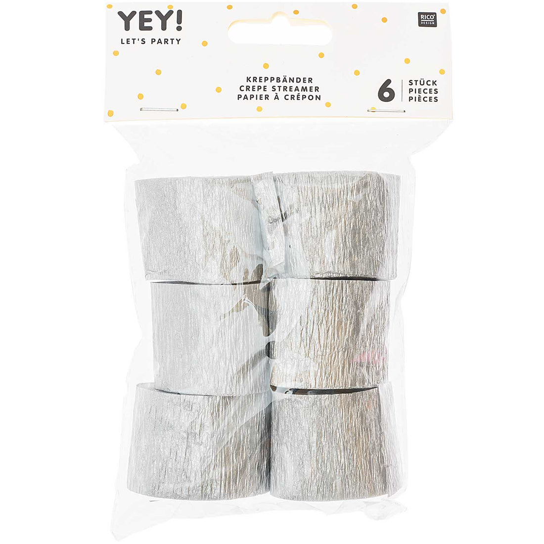Tiras de papel crepe plateado | Pack 6 uds.