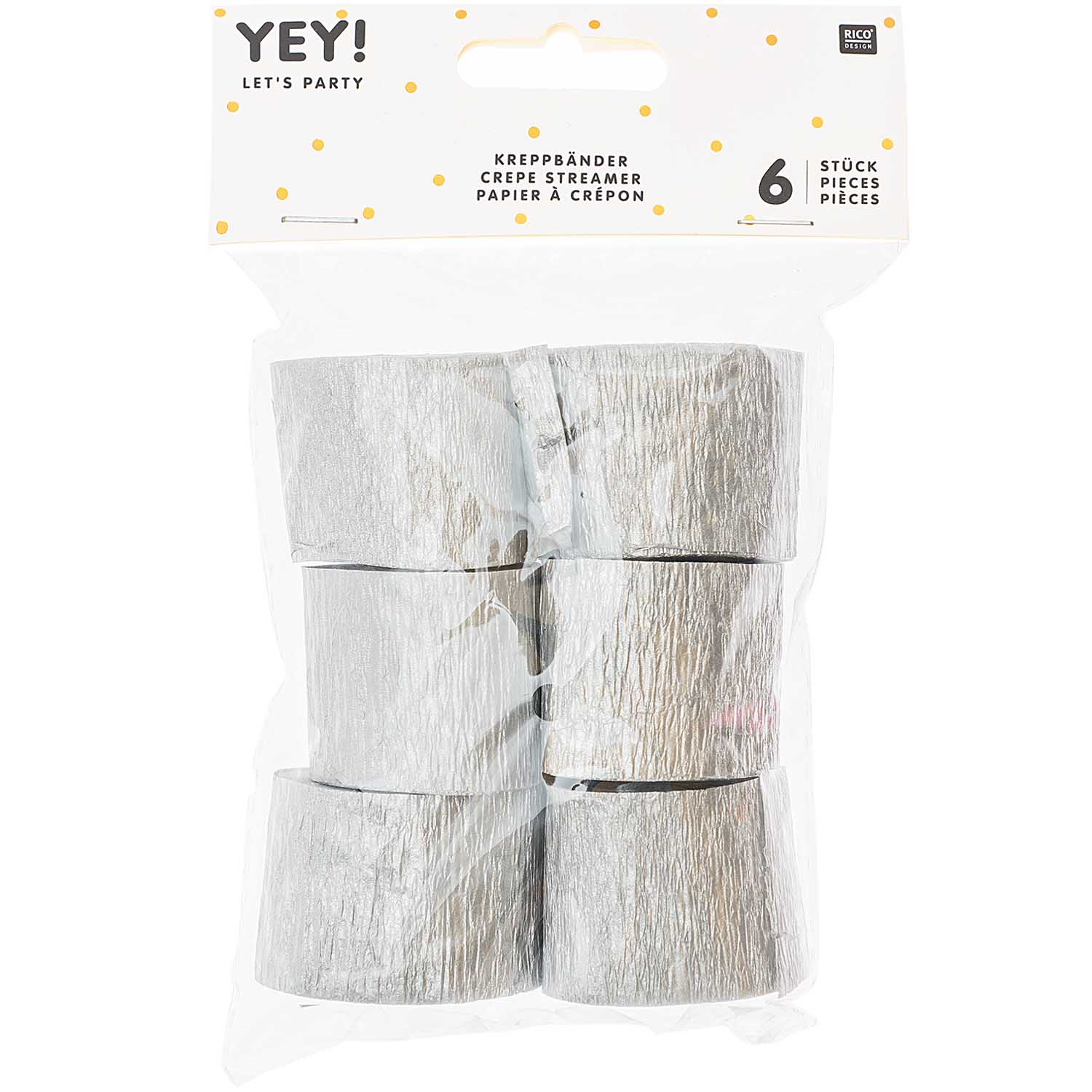 Tiras de papel crepe plateado | Pack 6 uds.